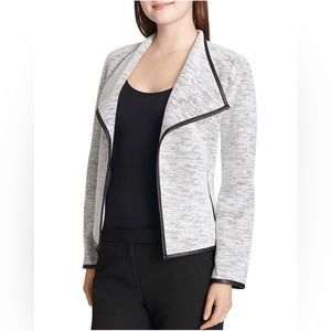 NWOT Calvin Klein White Black Moto Crop Blazer Jacket Faux Leath….